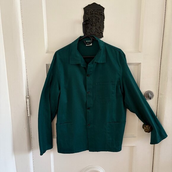 VINTAGE French Chore Coat| Mens Size Medium | Green Herringbone - Picture 1 of 2